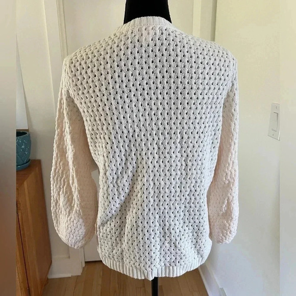 14th & Union Cream Lightweight Crochet Woven Sweater S Petite NWT - Picture 5 of 8